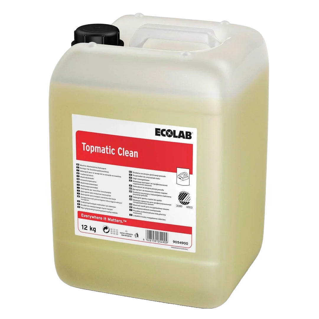 Ecolab Topmatic Clean 12 kg 10 liters dunk med flytande industriellt maskindiskmedel för storkök
