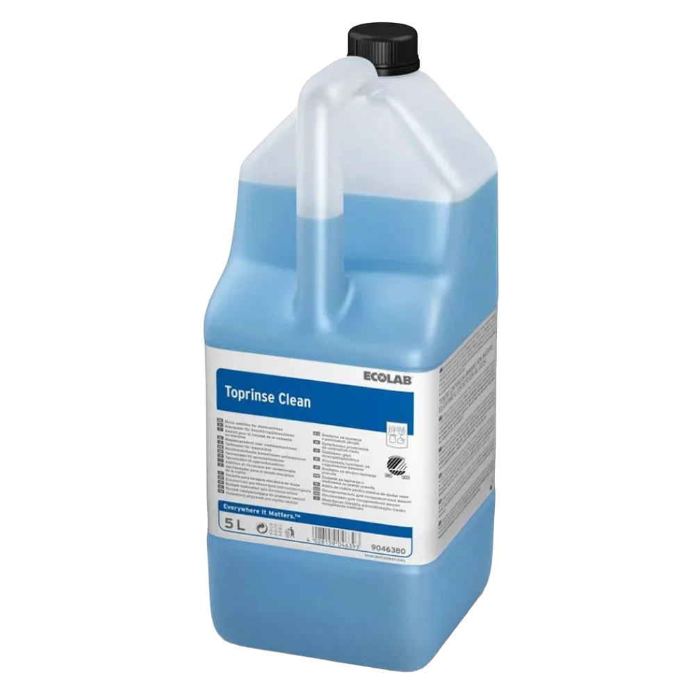 Ecolab Toprinse Clean 5 liters dunk med professionellt flytande torkmedel och spolglans för storköksdiskmaskiner