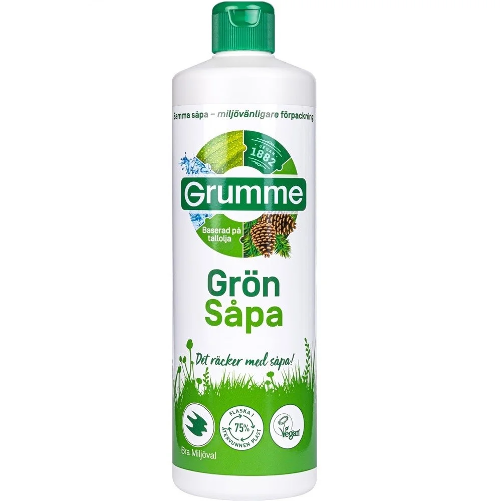 Grumme Grönsåpa 750ml flaska med grönt allrengöringsmedel baserat på äkta tallolja