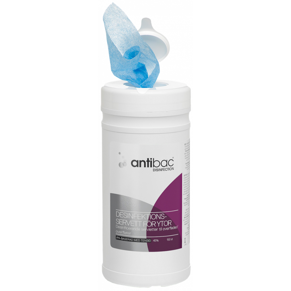 Antibac IPA 45 procent servett ytdesinfektion 150-pack i doseringsburk