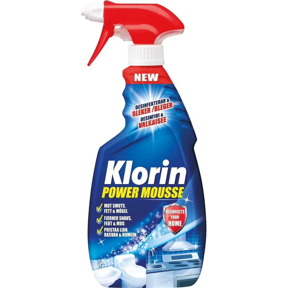 Klorin Power Mousse 500ml sprayflaska för rengöring av badrum och kakelfogar