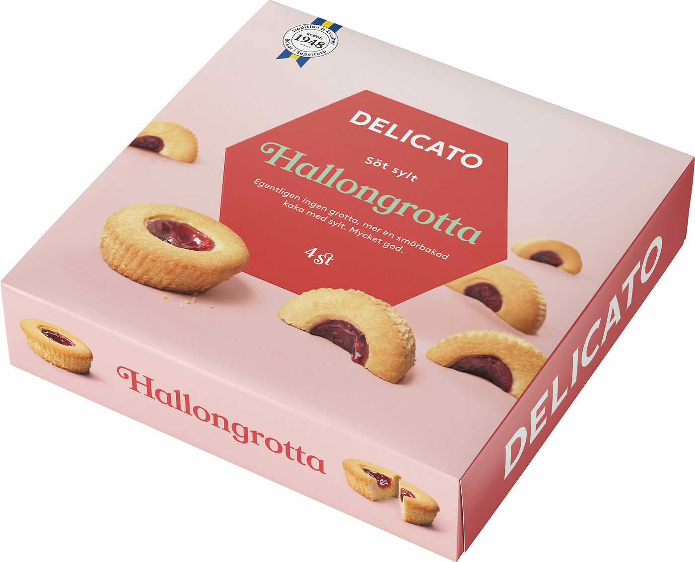 Delicato Hallongrotta 4-pack småkakor i hel kartong om 6 förpackningar