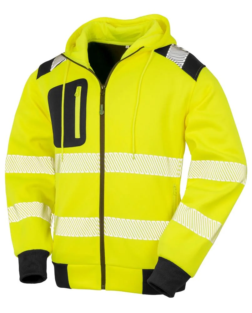 Result RECYCLED Robust Varseltröja ZIP Gul 290 g/m² i 100% återvunnen REPREVE polyester EN ISO 20471