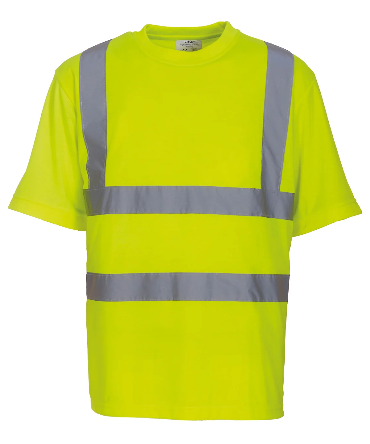 Yoko Fluo Varsel-T-shirt Gul 200 g/m² i 100% polyester certifierad lysgul reflextröja EN ISO 20471 klass 2