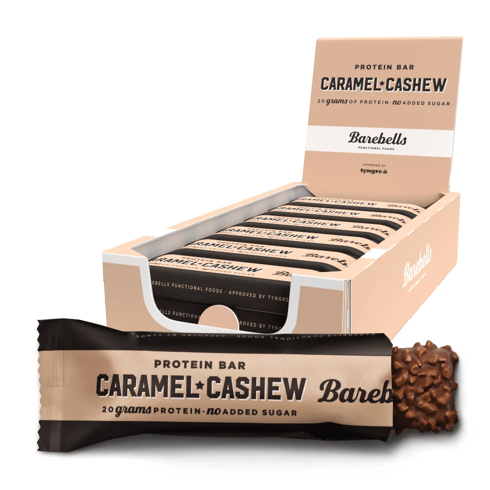 Barebells Caramel Cashew Proteinbar 55g 12-pack för kök, gym och kontor