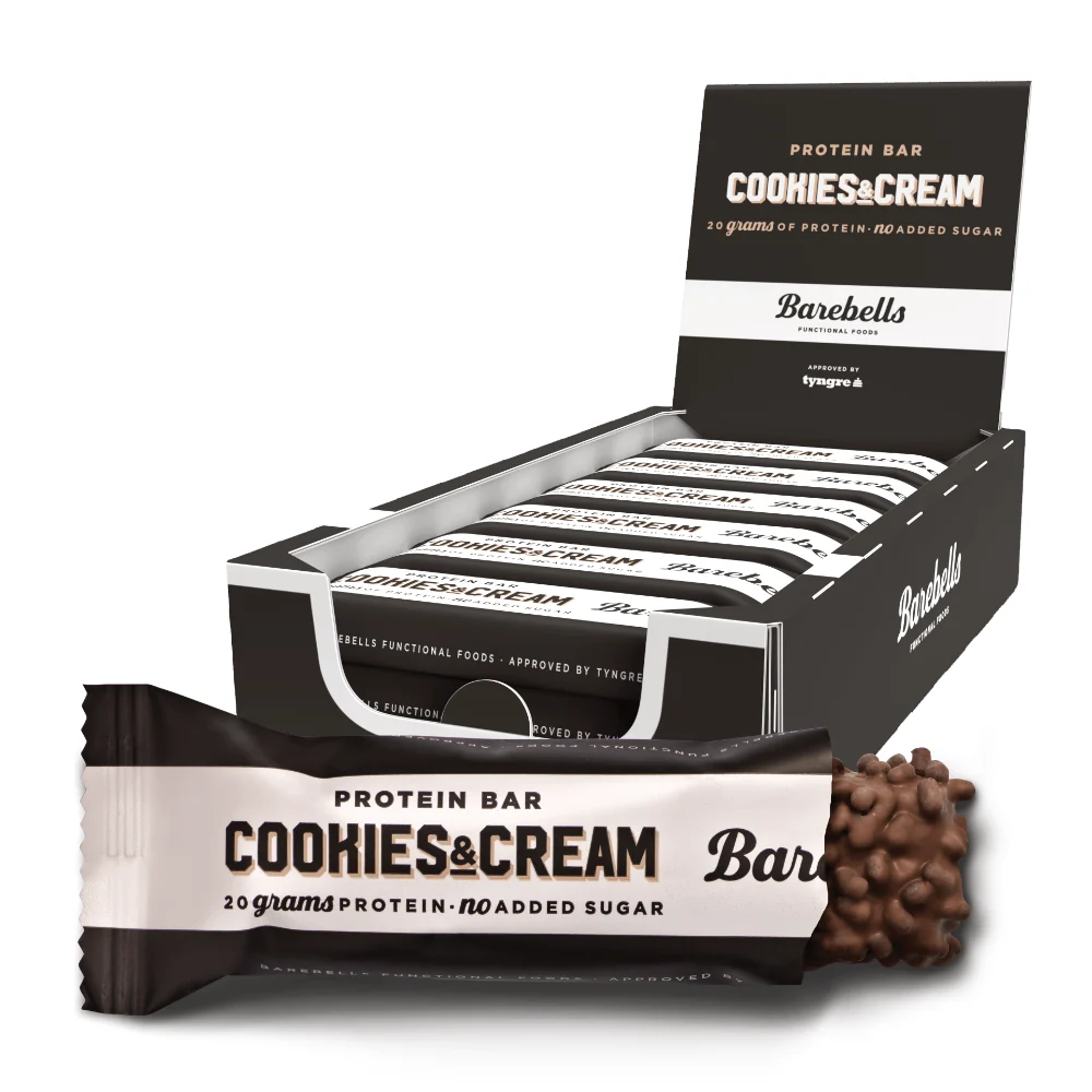 Barebells Cookies & Cream Proteinbar 55g 12-pack för kök, gym och kontor