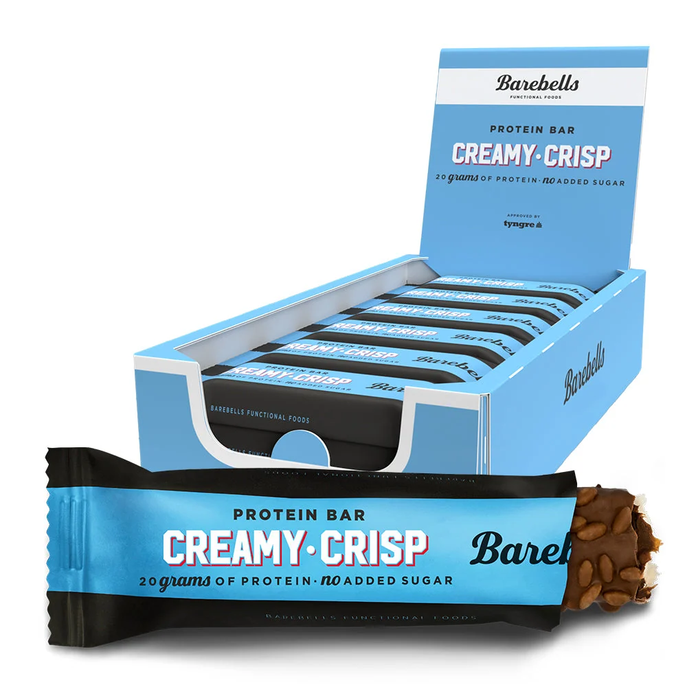 Barebells Creamy Crisp Proteinbar 55g 12-pack för kök, gym och kontor