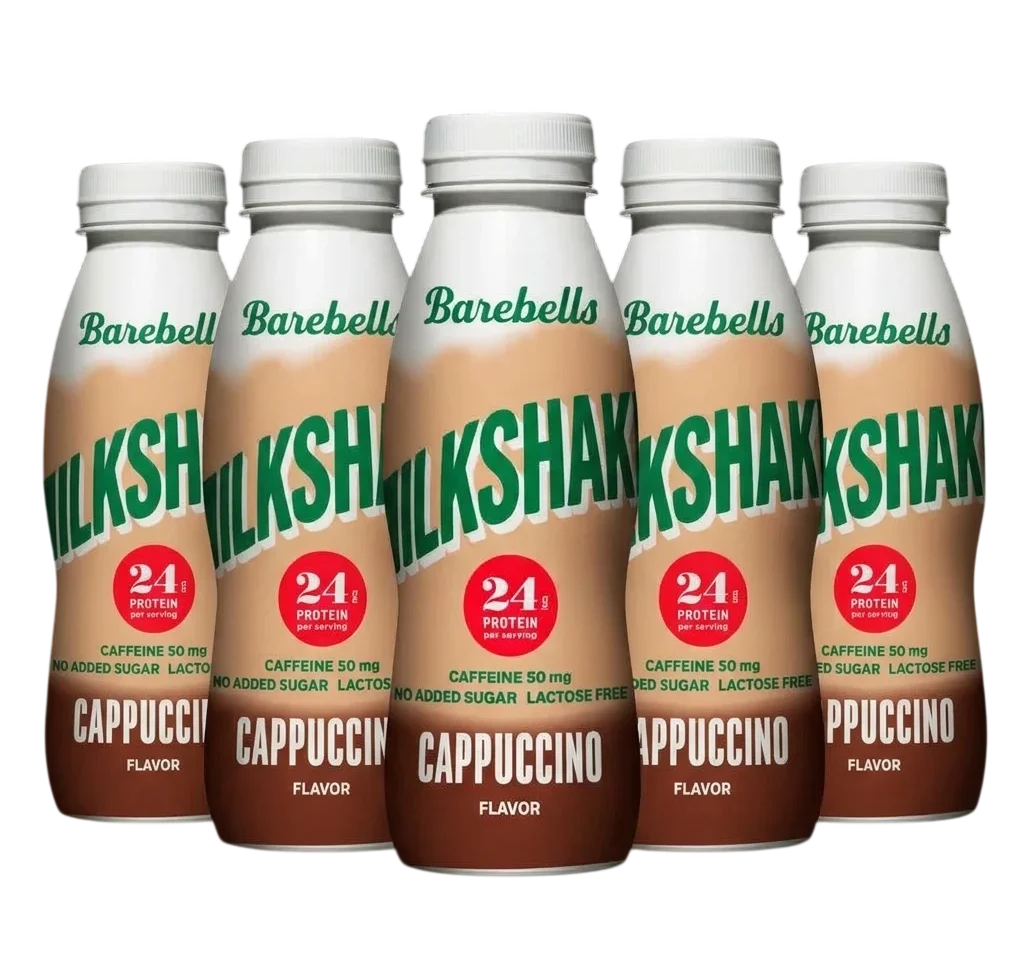Barebells Milkshake Cappuccino 330ml 8-pack med 50mg koffein för kök, gym och kontor