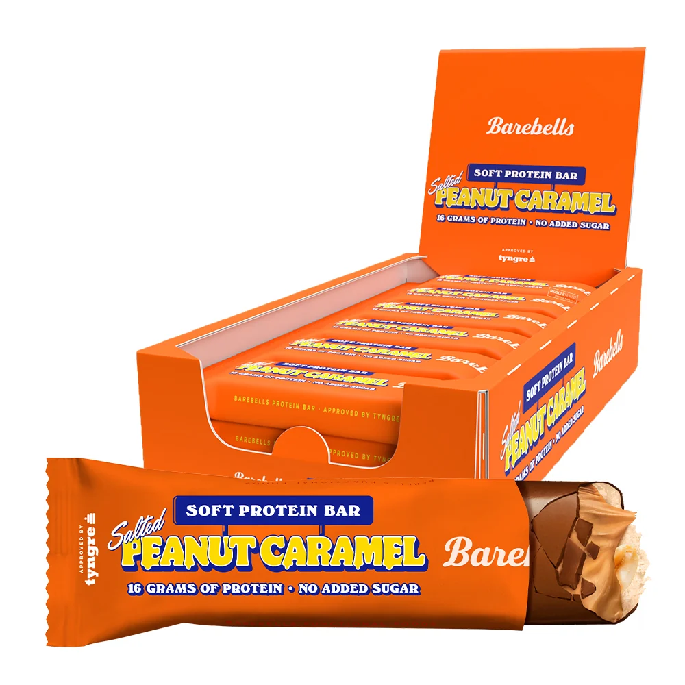 Barebells Salted Peanut Caramel Proteinbar 55g 12-pack för kök, gym och kontor